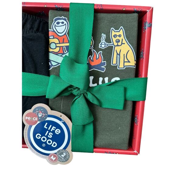 Life is Good Jake and Rocket Unplug Campfire Men's 2 Pc Pajama Set Sz Medium New - Picture 2 of 7